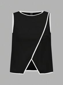 BizChic 2025秋季新款黑白撞色不对称下摆优雅时尚都市浪漫简约乡村风音乐节机场旅行婚礼宾客生日万圣节商务休闲办公室约会派对郊游返校女装上衣 - 黑色 - 查看 8