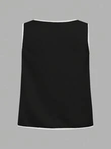 BizChic 2025秋季新款黑白撞色不对称下摆优雅时尚都市浪漫简约乡村风音乐节机场旅行婚礼宾客生日万圣节商务休闲办公室约会派对郊游返校女装上衣 - 黑色 - 查看 9