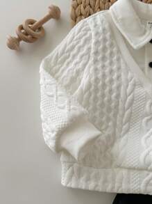 2 件套男童/女童休闲学院风可爱卡通印花衬衫领运动衫和松紧腰黑色裤子套装，适合秋冬季幼儿园