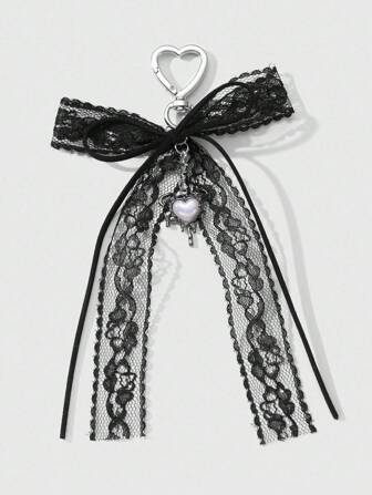 Kawaii 1 pièce Porte-clés / pendentif en résine liquide en forme de cœur avec nœud en dentelle de velours noir de style gothique sombre vintage Y2K. Convient pour les femmes, idéal pour le port quotidien et les cadeaux pour les fêtes