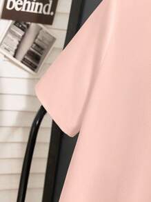 INAWLY 1件女士时尚流苏T恤，180克牛奶丝 - 粉色 - 查看 4