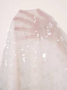 SHEIN BAE Women's White Large Sequins Transparent Halter Neck Sexy/Elegant Party Top/Dating Dress/Birthday Party/Guest Dress/Sexy See-Through Dress/Sequin Dress/Festival Dress/Party Gathering