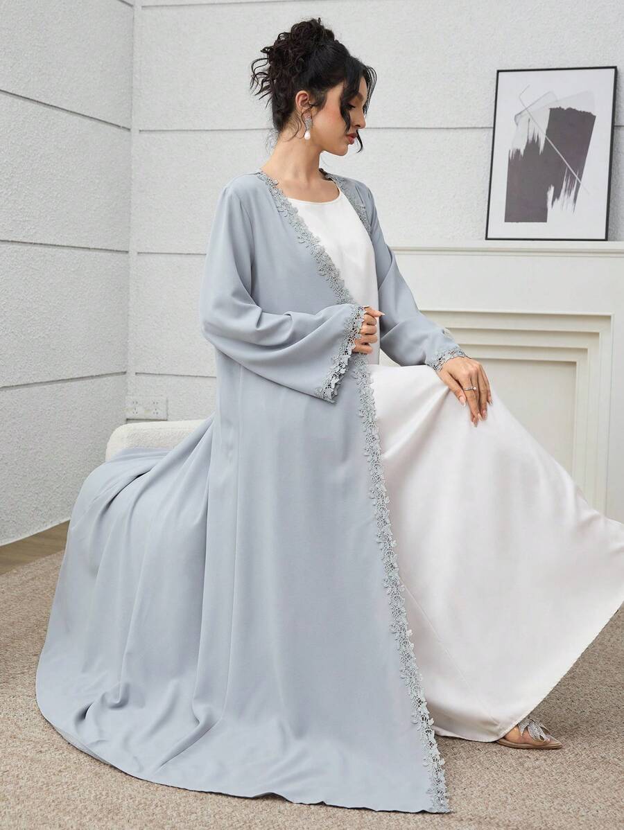 Yasmyna Vestido de abaya árabe estilo Dubai para dama, vestido largo de moda con bordados, patchwork y ribete de encaje