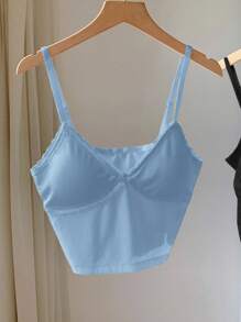 Comfortcana 1 chiếc áo ba lỗ đơn giản bằng ren chắp vá dành cho nữ - Màu xanh lam - Xem 5