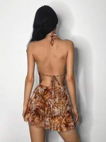 EgrlEra Women's Vintage Draped Neck Backless Dress, Suitable For Summer Vacation - Multicolor - View 2