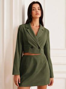 GENKIRA 2pcs/Set Women Solid Color Corduroy Mini Skirt Fall Cloth For Women - Army Green - View 5