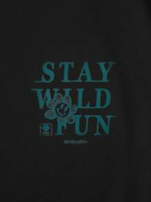 EURMUSE T-shirt ample à col rond à manches courtes avec slogan imprimé, décontracté, pour l'été - Noir - Voir 7