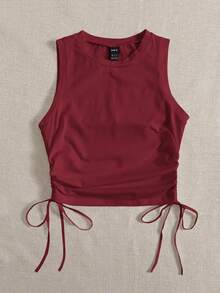 SHEIN EZwear 大码酒红色针织休闲女式抽绳圆领背心 - 酒紅色 - 查看 4