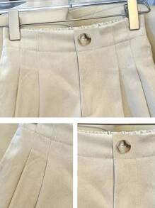 Franclia 女士时尚优雅纯色褶皱高腰阔腿裤休闲套装春季大学秋季服装女装 - 杏色 - 查看 4