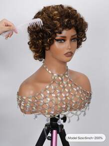 Density Pro 4/27 Dark Brown & Ash Blonde 100% Human Hair Wig Big Bouncy Curls With Bangs 6inch Length & 200% Ultra Density Fluffy Voluminous Curls With Dimension & Movement Beginner Friendly & Easy Wear For Cool Skin Tones - 9AM Hair Sport Vacation Travel Festival Prom Outdoor Cosplay Campus School Beach Wedding Camping Holiday Outfits Summer Outfits Vacay Vibes Charm Elegant Casual Y2k Fashion Styles Ss25 Adjustable Straps & Breathable Cap Construction - S4/27 - View 3
