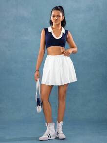 Hanevo Women's Solid Color Elastic Waist Bow Decor Pleat Skirt, Fashionable - White - View 5