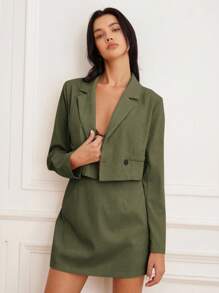 GENKIRA 2pcs/Set Women Solid Color Corduroy Mini Skirt Fall Cloth For Women - Army Green - View 3