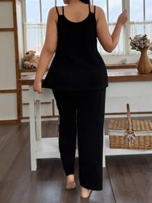 Napfluff CURVE Napfluff CURVE Plus Size Soft Skin-Friendly Cami Top & Pants Casual Pajama Set, Loungewear, Outfits - Black - View 2