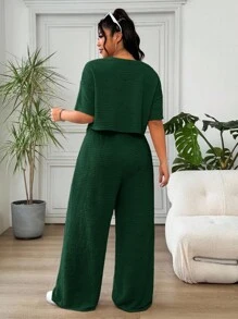 Solflare 2 chiếc/bộ áo cánh và quần dài màu xanh ô liu cho nữ cỡ lớn thường ngày - Màu xanh lá cây đậm - Xem 2