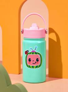 CoComelon X SHEIN 12oz / 360 Ml Cartoon Pattern Insulated Cup With Straw And Spill-Proof Lid, Suitable For Travel, Tourism, And School - Green - View 1