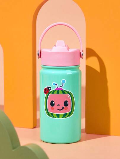 CoComelon X SHEIN 12oz / 360 Ml Cartoon Pattern Insulated Cup With Straw And Spill-Proof Lid, Suitable For Travel, Tourism, And School
