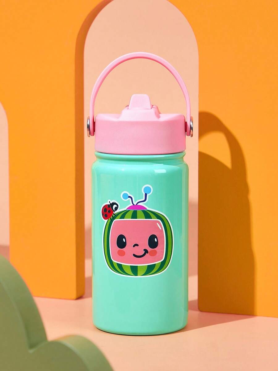 CoComelon X SHEIN 12oz / 360 Ml Cartoon Pattern Insulated Cup With Straw And Spill-Proof Lid, Suitable For Travel, Tourism, And School - Green - View 1