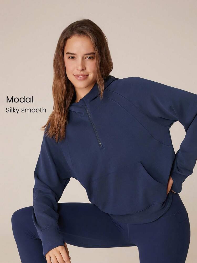 Bluza z kapturem Modal Silk Touch Oversized z długim rękawem i zamkiem błyskawicznym na jesień