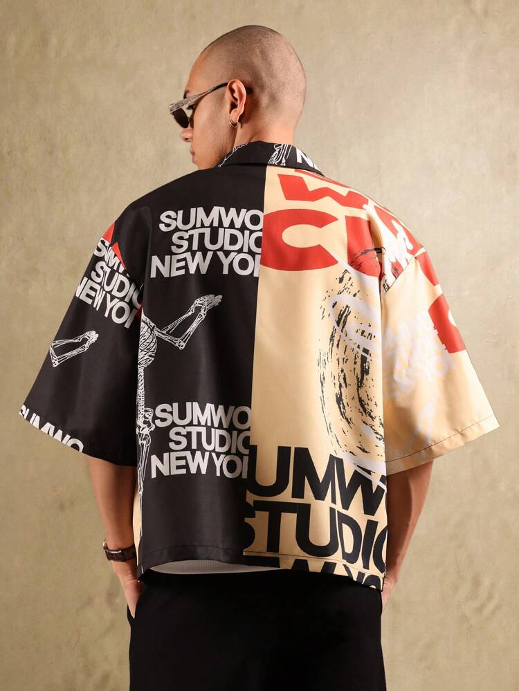 Hemd mit grafischem Print und Skelett-Design zum Knöpfen