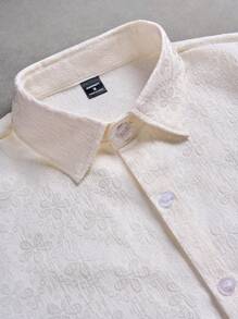 Manfinity Hypemode 男式花卉多臂短袖单排扣休闲口袋衬衫 - 杏色 - 查看 3