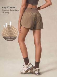 OutZeal Running Shorts Women Sports Shorts Solid ColorGym Workout Summer Spring Quick Dry Tummy Control High Waist Built-In Shorts With Pocket - Khaki - View 3