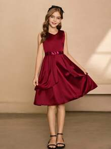 Girls Princess Dress, Piano Recital Dress, Wedding Flower Girl Dress, Formal Party Evening Gown, Red - Burgundy - View 3