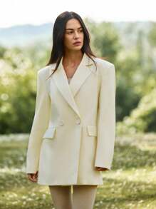 Fluxe Damen Einfarbige Marmorierte Reverskragen Langarm Lässig Loose Blazer - Gelb - Übersicht 9