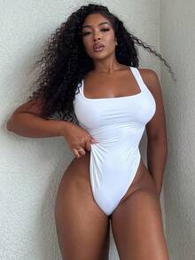 Alexandranx 1pc Square Neck Solid Bodysuit - White - View 6