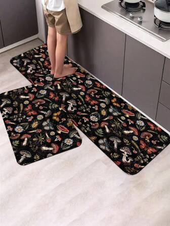 Hippie 1 pièce Tapis de style gothique avec motif de champignon et de papillon - Tapis de cuisine antidérapant avec motif floral sombre, tapis de sol absorbant et imperméable pour le couloir, la salle de bain et la décoration d'autel - Essentiels de maison gothique sombre, Decor de style académie sombre