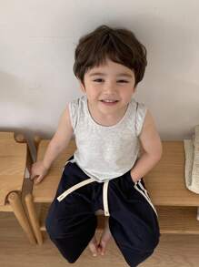 DAZY Kids Fall Clothes Boy (Toddler) Round Neck Knit Vest + Pants 2pc Loungewear Set, Summer - Grey - View 1