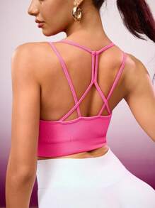 Slayoga 1pc Women's Seamless Knit Sport Bra, Rose Red, Yoga, Fitness, Outdoor, Casual