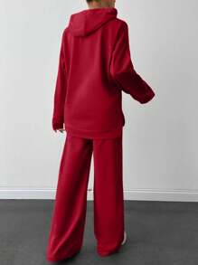 EURMUSE Light Grey Two Thread Sweatshirt And Sweatpant With Label Detail - Red - View 2