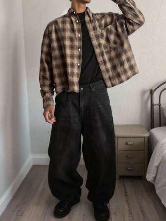 Herren Lässig Karomuster Streetwear Hemd, essentielles Reisehemd