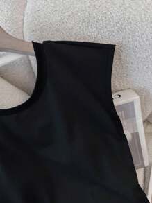 ملابس علوية للنساء صيفية معدية الظهر أكمام دائرية ذات لون أحادي مطابقة الجسم - الأسود - مشاهدة 5