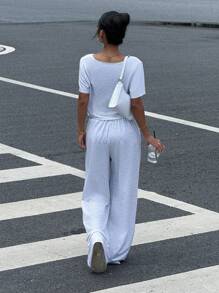 Muchica Stockholm Style Women's Grey Knit Casual Sports Suit Women Summer Clothing Woman S Summer Clothes Women S Clothes - Light Grey - View 2