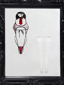 4 件套优雅细肩带格子角色扮演套装过膝袜女学生角色扮演服装，适合狂欢派对 - 紅色 - 查看 2