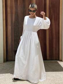 Livesso Đầm dài hở lưng cho nữ, mẫu mới về mùa thu, đầm dài tay maxi. - trắng - Xem 3