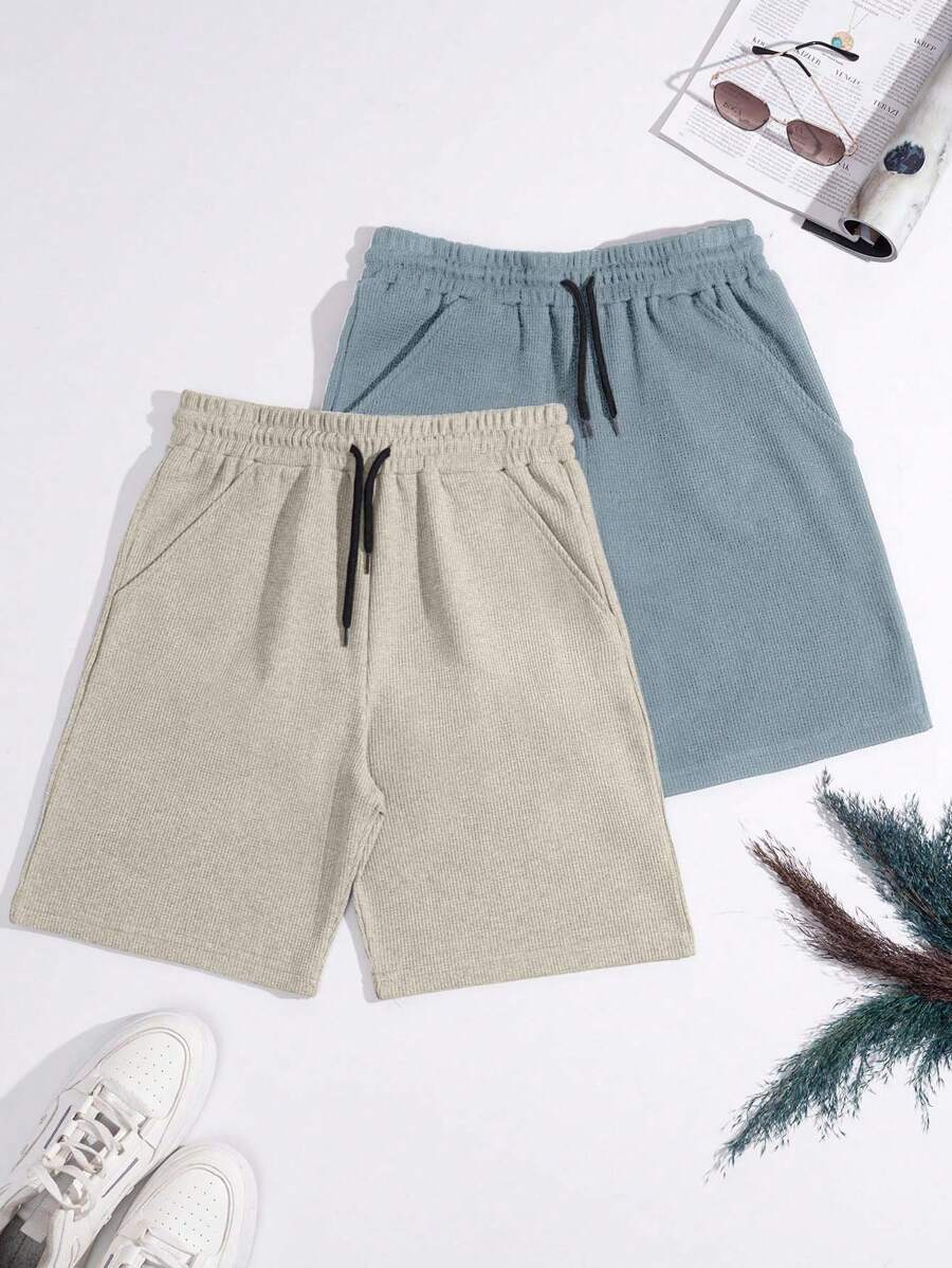 EURMUSE 100%Cotton 2pcs/Set Men's Waffle Fabric Basic Shorts - Multicolor - View 1