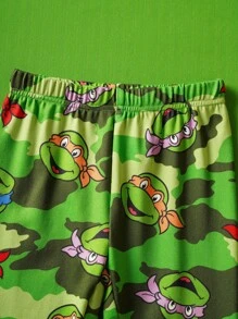 TEENAGE MUTANT NINJA TURTLES | SHEIN Young Boy Cartoon Turtle Print Cute Casual Short Sleeve T-Shirt And Camo Pants Pajama Set