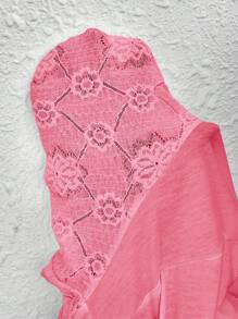 SHEIN CURVE+ Curve 大码/秋装/秋季女装/女士冬装/冬装大码女式上衣，不同材质拼接，白色 T 恤 - 粉色 - 查看 9