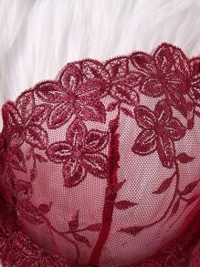 SHEIN 2件套粉色浪漫女士钢圈文胸套装 - 酒紅色 - 查看 6