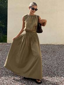 Livesso 2件套女士夏季无袖宽松背心和裙子套装