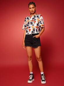 Doritos X SHEIN Women's Casual All-Over Print Round Neck Drop Shoulder T-Shirt, Summer - Multicolor - View 5