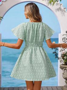 Vivid Eden Váy ngắn Jacquard trơn màu thường ngày dành cho nữ, đi nghỉ - màu xanh lá - Xem 2
