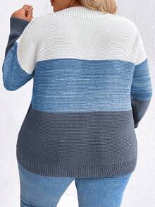 SHEIN CURVE+ 大码女式撞色休闲宽松针织毛衣上衣 - 彩色 - 查看 2