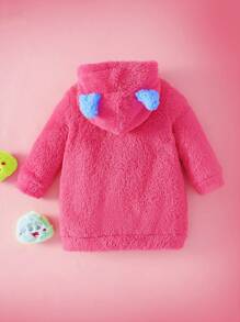 SHEIN Perso Play Baby Mädchen Lässiger bestickter grüner Fleece Kapuzen-Romper, Herbst/Winter