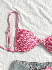 Swim Mod Set de 2 piezas Bikini con estampado de leopardo sexy con cordones, traje de baño informal para la playa