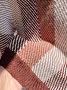 SHEIN Suéter de Tricô de Manga Longa com Gola Careca, Estampa Colorida em Contraste, Macio e Confortável, Adequado para Uso Casual Diário, Interno, Externo, Esportes, Festa, Ensaio Fotográfico, Volta às Aulas, Streetwear, Halloween, Primavera/Verão/Outono/Inverno - Castanho - Visão 8