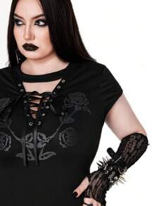 Whyspr Đầm ôm sát in hoa hồng phong cách Punk - màu đen - Xem 1