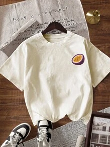 INAWLY 夏季休闲水果字母印花短袖T恤